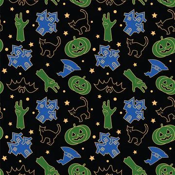 Halloween seamless pattern background design with pumpkin, Stock Illustration