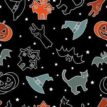 Halloween seamless pattern background design with pumpkin, Stock Illustration