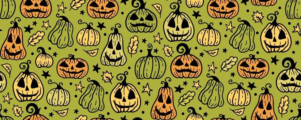 Halloween seamless pattern background with holiday symbols Stock Illustration