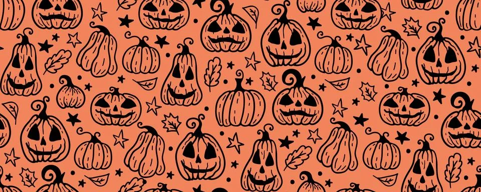 Halloween seamless pattern background with holiday symbols 스톡 일러스트