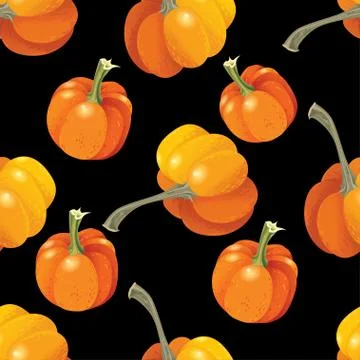 Halloween seamless pattern. Background with pumpkin on black. Vector Stock Illustration