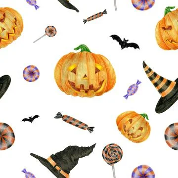 Halloween seamless pattern with a bat and a On a white background. For printing Stock Illustration
