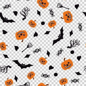 Halloween seamless pattern with the bat, pumpkin Illustrazione stock
