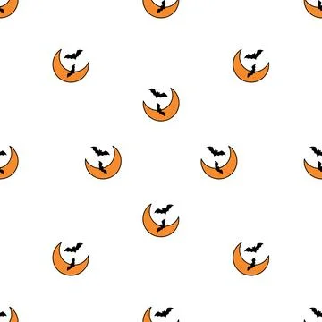 Halloween Seamless Pattern with Bats and Crescents. Stock Illustration