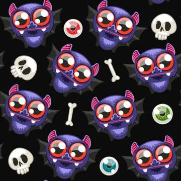 Halloween Seamless Pattern with Bats on Dark Background Stock Illustration
