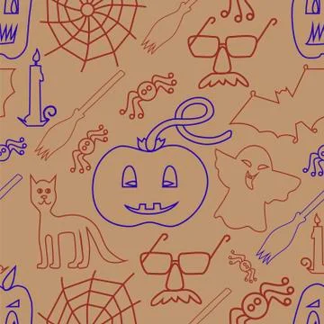 Halloween seamless pattern on beige background Stock Illustration