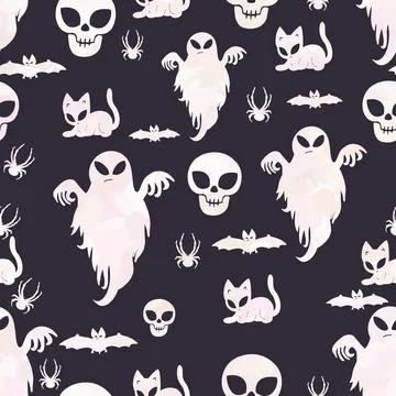 Halloween seamless pattern. Black and white color Stock Illustration