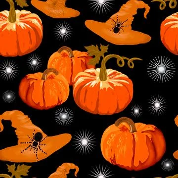 Halloween seamless pattern on black background Stockillustratie