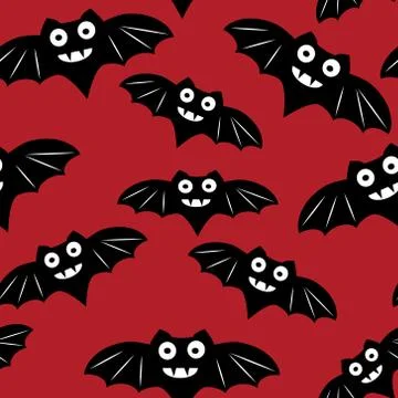 Halloween seamless pattern with black bat Stock Illustration