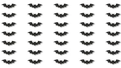 Halloween seamless pattern with black bats on white background for festive .. Stock Illustration