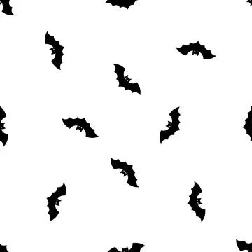 Halloween Seamless Pattern with Black Bats on White Background. 스톡 일러스트