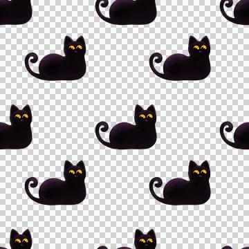 Halloween seamless pattern with black cat, background festive elements Stock Illustration