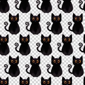 Halloween seamless pattern with black cat, background festive elements Stock Illustration