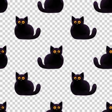 Halloween seamless pattern with black cat, background festive elements Stock Illustration