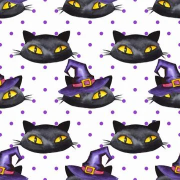 Halloween seamless pattern with black cats 7 Stock Illustration
