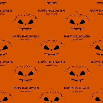 Halloween seamless pattern with black pumpkins and text on orange background. Stockillustratie