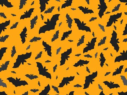 Halloween seamless pattern with black silhouettes of bats Illustrazione stock