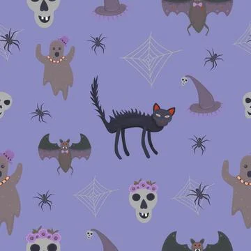 Halloween seamless pattern, blue background Stock Illustration