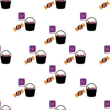 Halloween seamless pattern with candy buckets and books. 스톡 일러스트