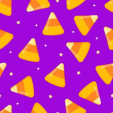 Halloween seamless pattern with candy corns on purple background. Easy to edi Stock Illustration
