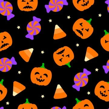 Halloween seamless pattern. Candy corns and pumpkins. Easy to edit vector t.. Stock Illustration