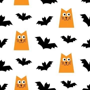 Halloween seamless pattern with cats and bats Stock Illustration
