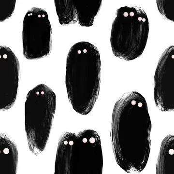 Halloween seamless pattern with Creepy Ghosts. Holiday background for gift paper Stock Illustration