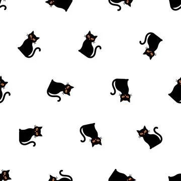 Halloween seamless pattern with cute black cats on white background. イラスト素材