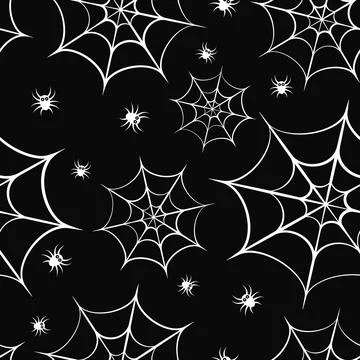 Halloween seamless pattern with cute cartoon spiders and cobweb. Vector bac.. Stock Illustration