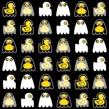 Halloween seamless pattern. Cute duck spooky ghost Stock Illustration