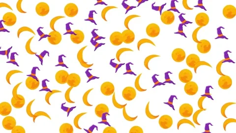 Halloween seamless pattern with cute flying ghosts, purple potions and webs Stock Footage 345539395