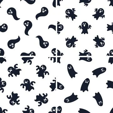 Halloween seamless pattern with cute flying ghosts making funny faces Illustrazione stock