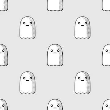 Halloween seamless pattern with cute ghost character in comic style Stock Illustration