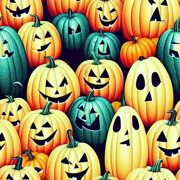 Halloween seamless pattern with cute ghosts and pumpkins 库存插图