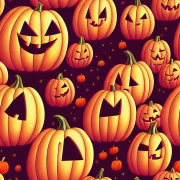 Halloween seamless pattern with cute ghosts and pumpkins Stock Illustration