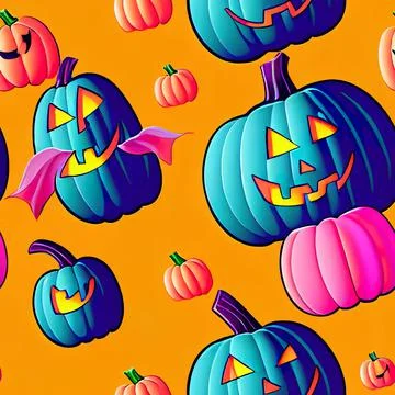 Halloween seamless pattern with cute ghosts and pumpkins 库存插图