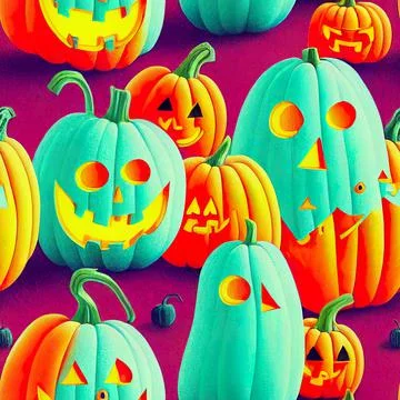 Halloween seamless pattern with cute ghosts and pumpkins 库存插图
