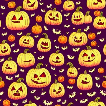 Halloween seamless pattern with cute ghosts and pumpkins 库存插图