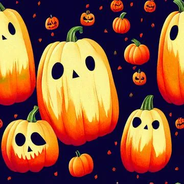 Halloween seamless pattern with cute ghosts and pumpkins Stock Illustration