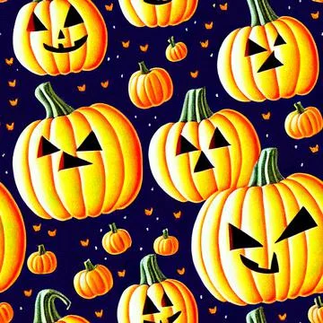 Halloween seamless pattern with cute ghosts and pumpkins 库存插图