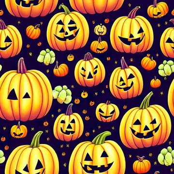 Halloween seamless pattern with cute ghosts and pumpkins 库存插图