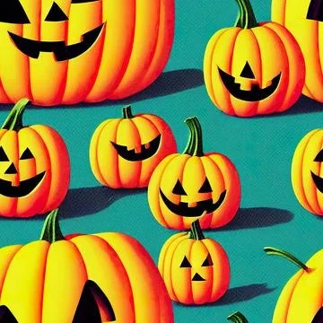 Halloween seamless pattern with cute ghosts and pumpkins 库存插图