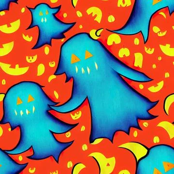 Halloween seamless pattern with cute ghosts and pumpkins 库存插图