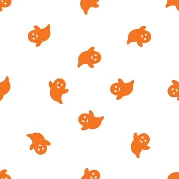 Halloween seamless pattern with cute orange ghosts on white background. 스톡 일러스트