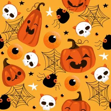 Halloween seamless pattern with cute pumpkins and other halloween elements. H Stock Illustration