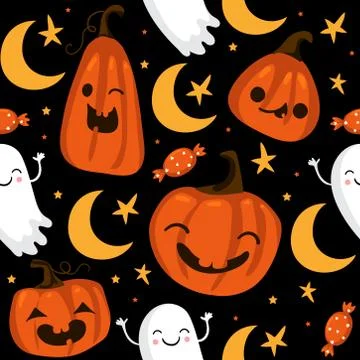Halloween seamless pattern with cute pumpkins and other halloween elements. H Stock Illustration