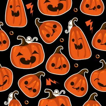 Halloween seamless pattern with cute pumpkins and other halloween elements. H Stock Illustration