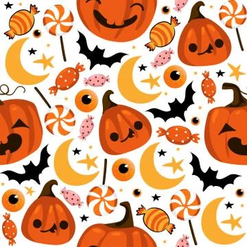 Halloween seamless pattern with cute pumpkins and other halloween elements. H Stock Illustration