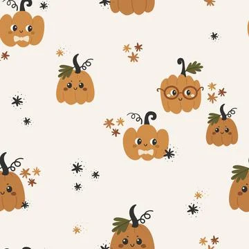 Halloween seamless pattern with cute pumpkins Stock Illustration