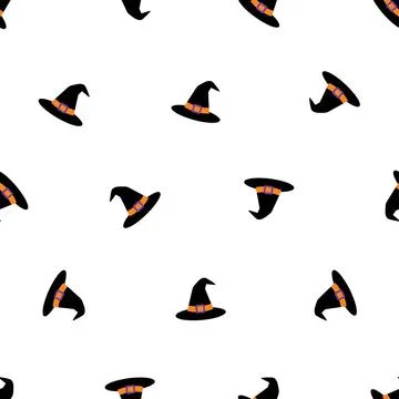 Halloween seamless pattern with cute witch hats isolated on white background. 스톡 일러스트